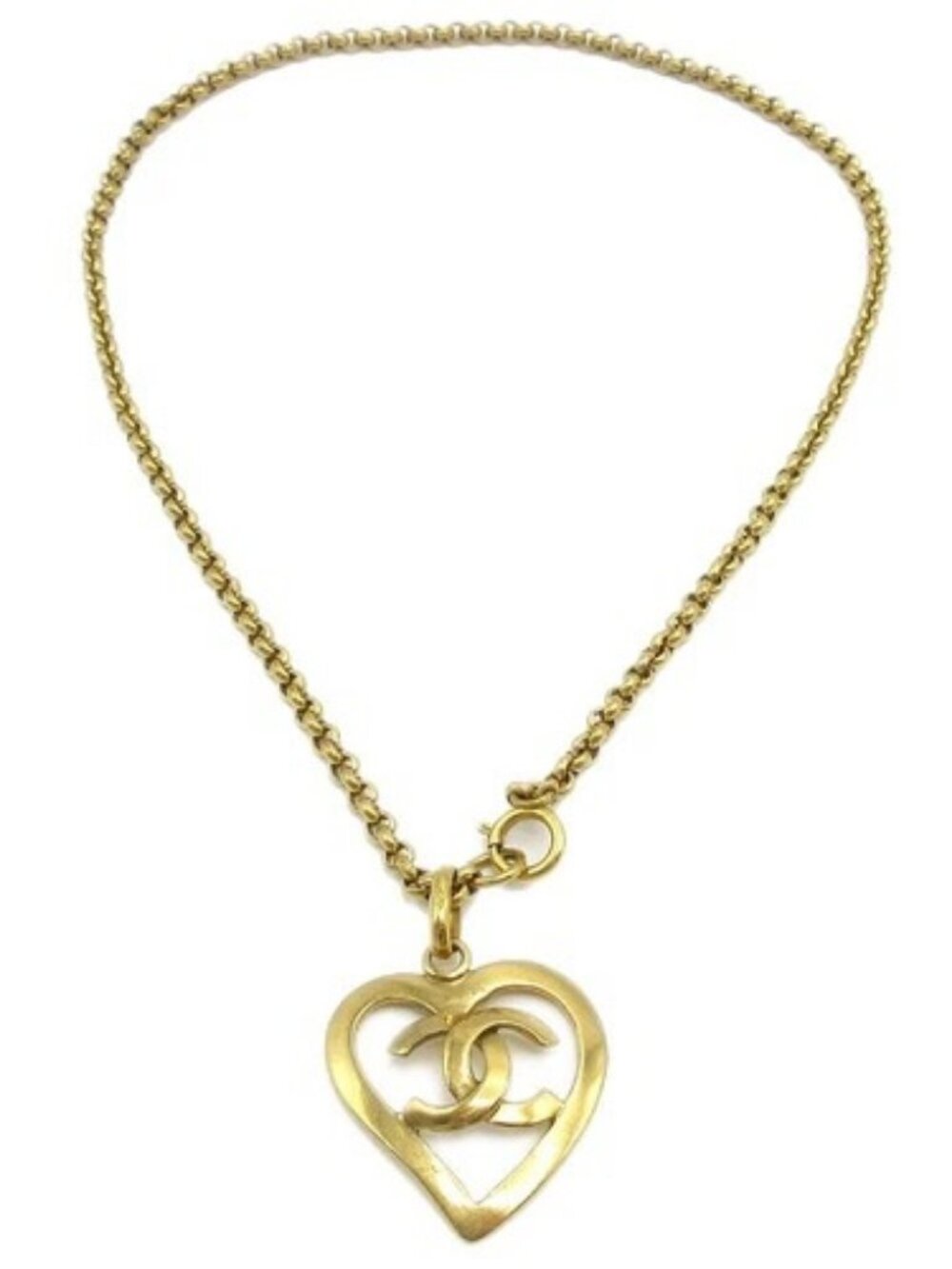 Chanel Heart Chain Pendant Necklace Gold 95P 58044